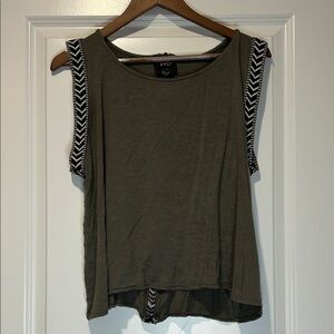 Anthropologie Olive Muscle Tee with Chevron Trim